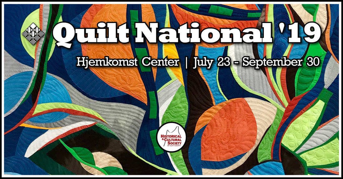 Image: a Quilt National '19 promotional banner featuring a bright, multicolored quilt. Read below for more details.