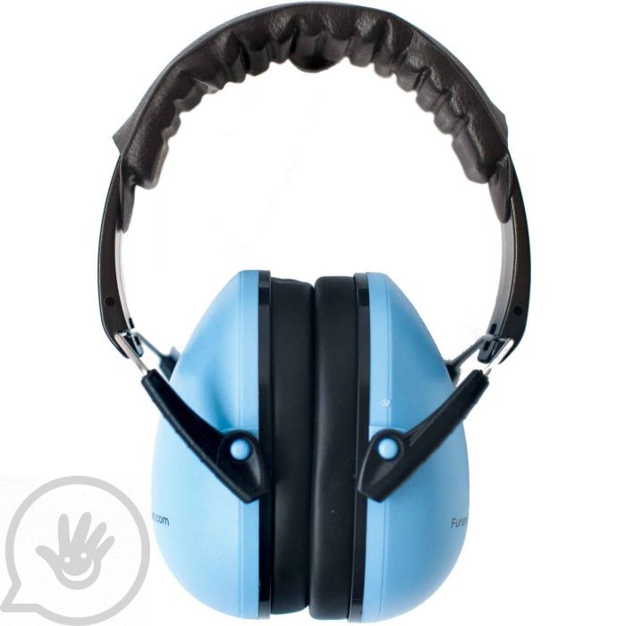 Picture of blue and black noise canceling headphones.